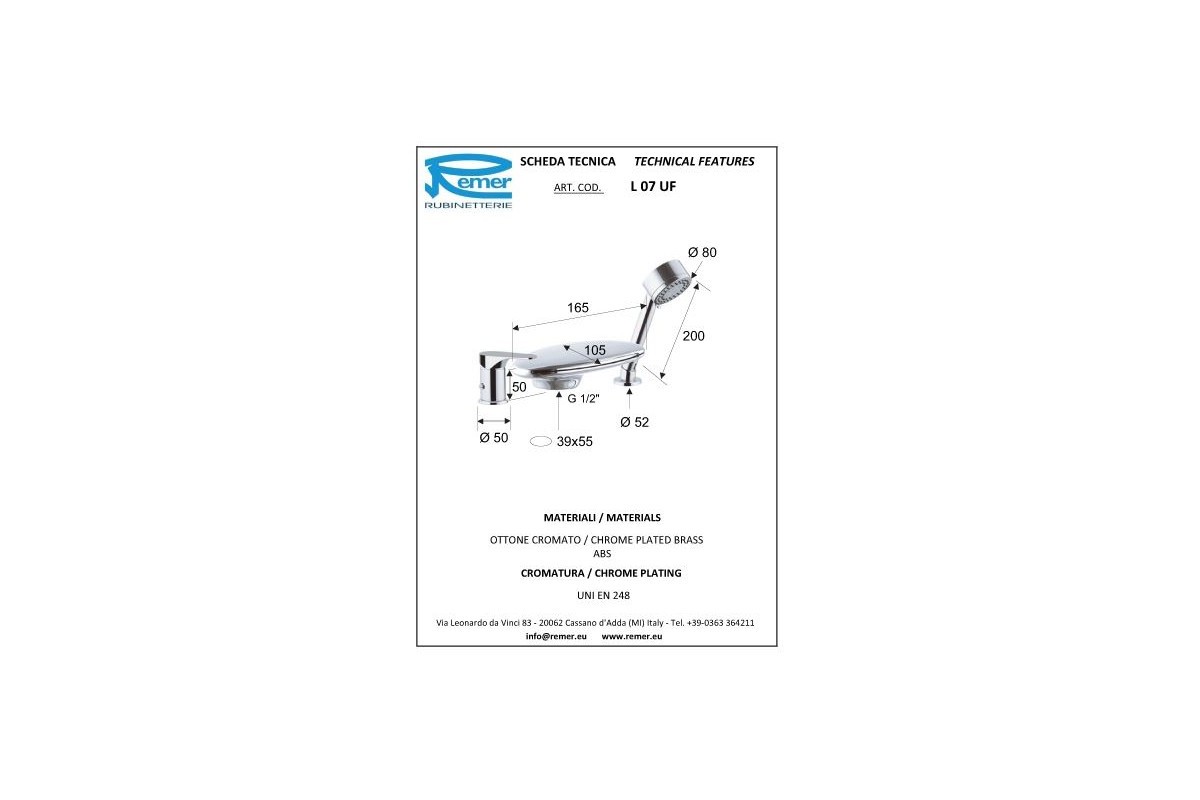 Купить Смеситель Remer Class Line L07UF каскадный, на борт ванны, для ...